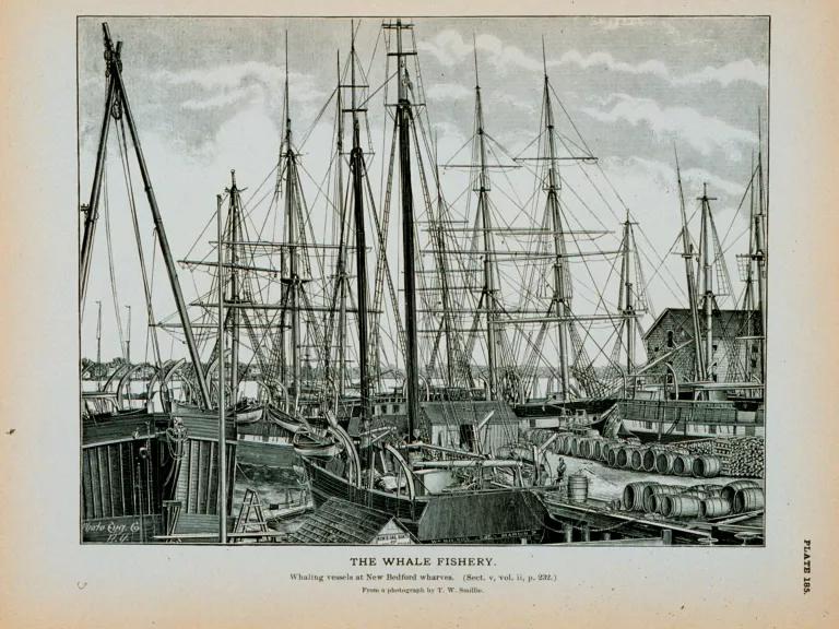 A black and white sketch of fishing vessels