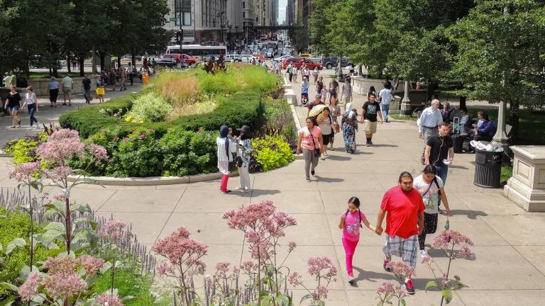 People walking in Millennium Park, Chicago, Illinois