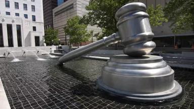 The giant gavel of justice at the Ohio Judicial Center in Downtown Columbus, Ohio