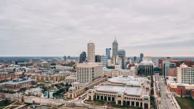 Indianapolis city skyline on overcast morning
