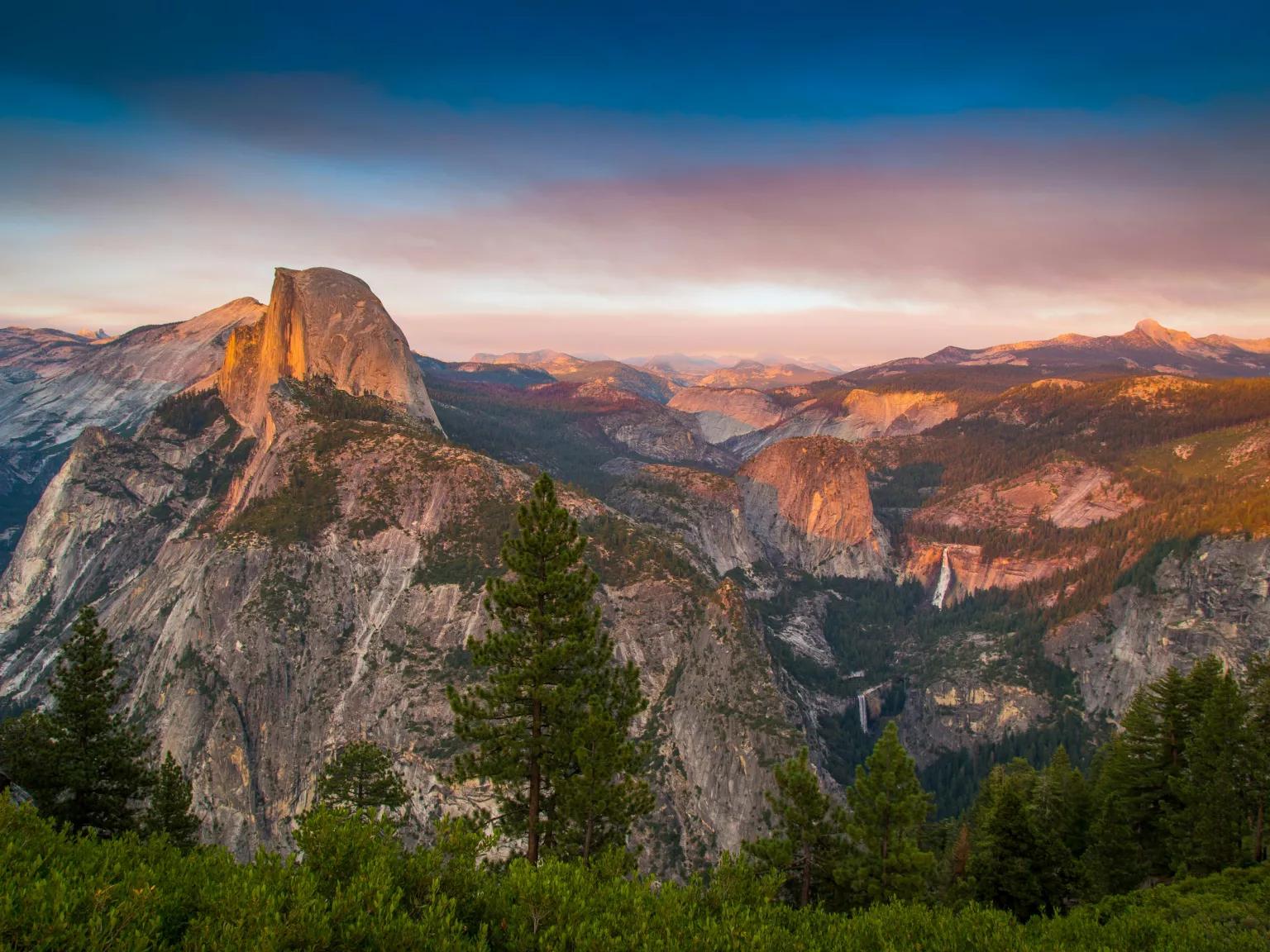 A view of the northward side of Half Dome in Yosemite National Park, California.