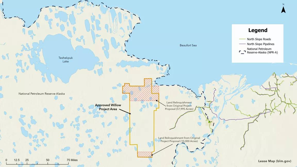 A map highlights a section of land new the Beaufort Sea