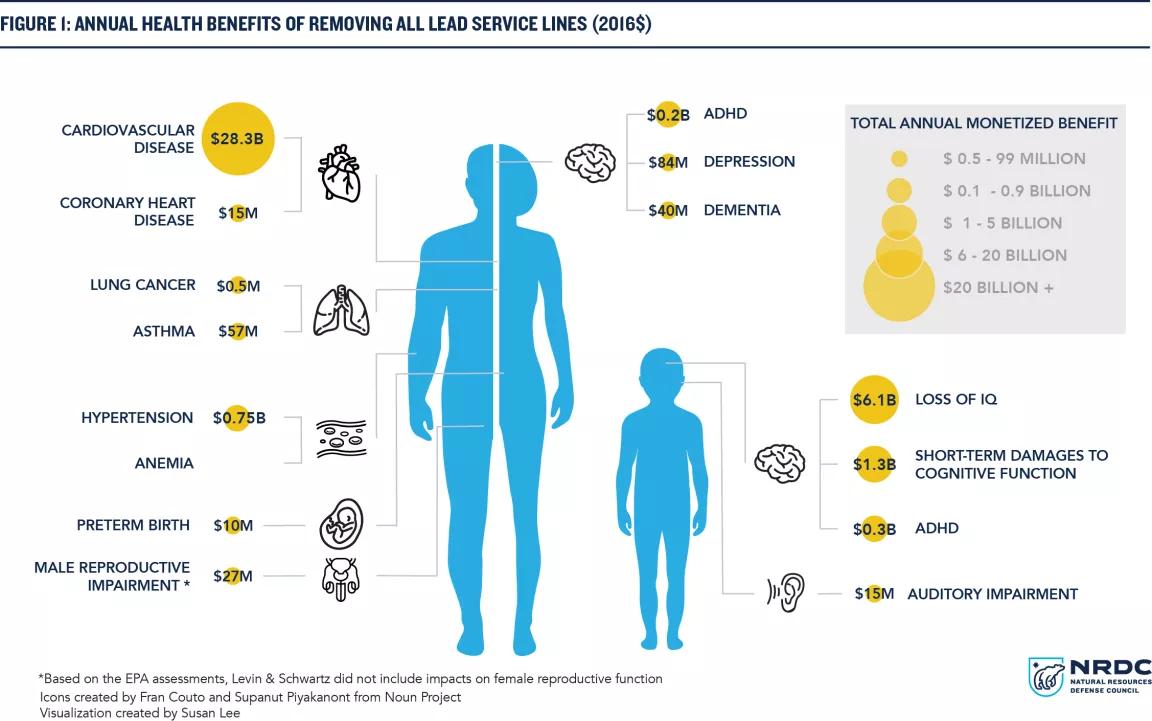 Graphic showing dollar valuation of health benefits of removing all lead sevice lines