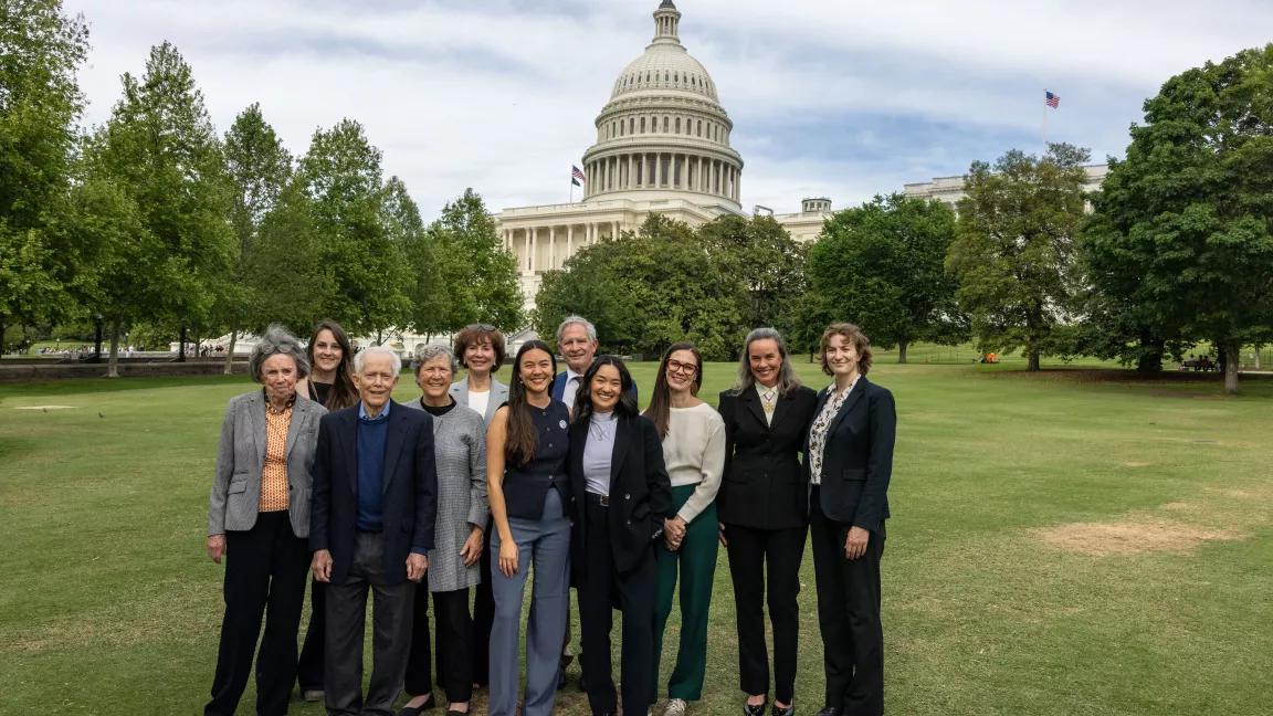 A lobby group of Green Leaders for Change (GLC) Summit attendees posing for a group portrait outside the Capitol building in Washington, DC, on May 7, 2025. 

Front row, from left:
Lisa Meyers
Anthony Bernhardt
Lynn Feintech
Adrienne Chen
Bethany Chen
Taylor Kampia
Jessica Chen
Advocacy Associate, Government Affairs for NRDC's Center for Campaigns & Organizing, Jada Larson

Back row, from left:
Liz Barbour
Nancy Field 
John Dawson

For lobby day, participants are separated into groups paired with an NRDC st