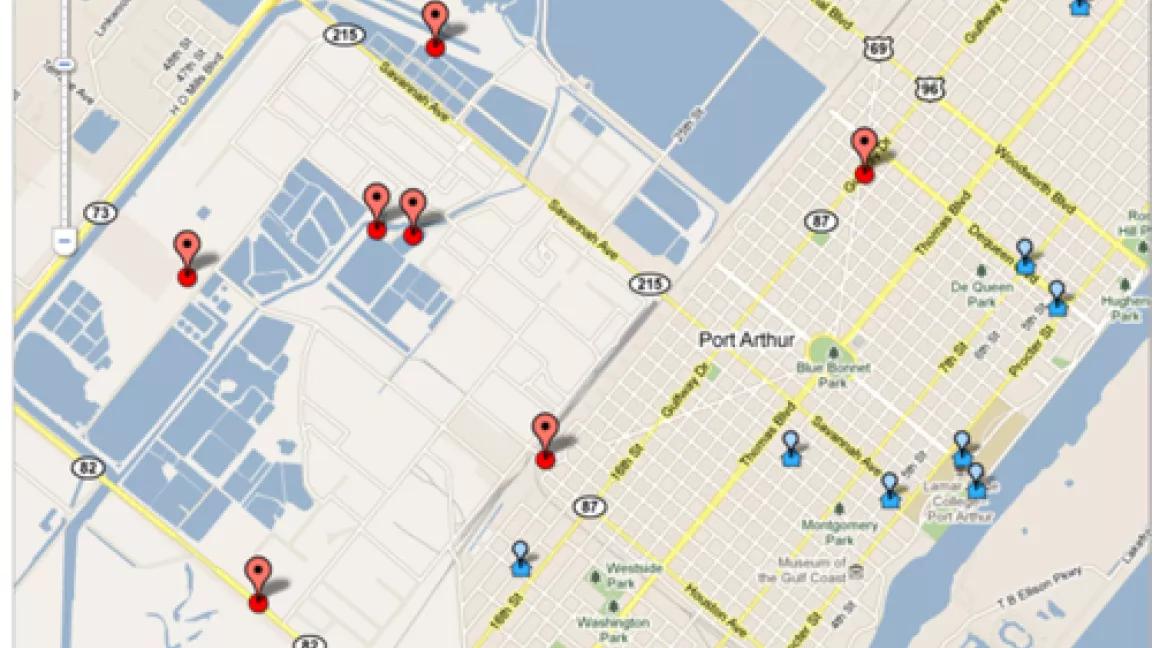 ToxicRisk map of toxic polluters near schools in Port Arthur, Texas