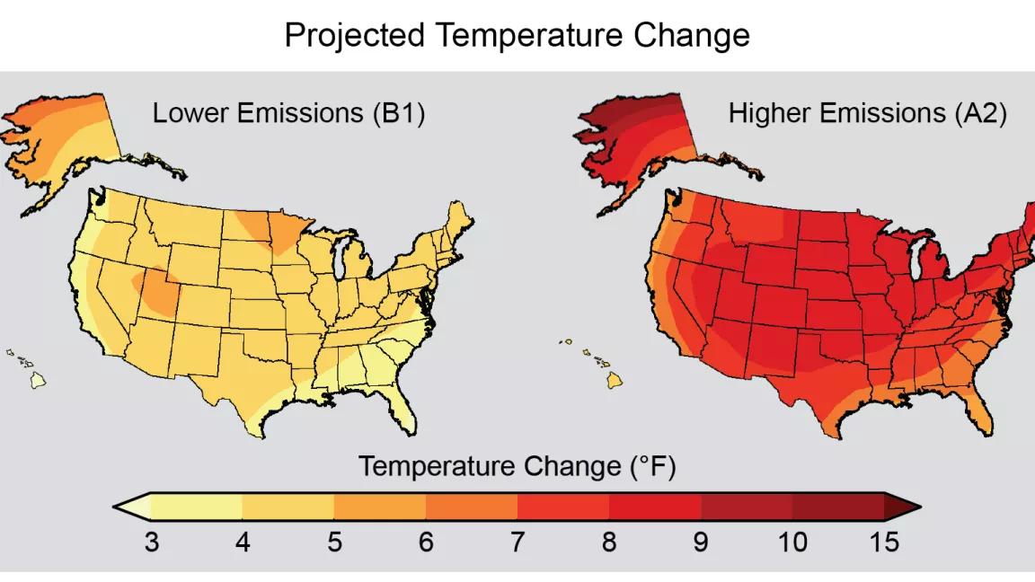 Climate change temperature projections in US