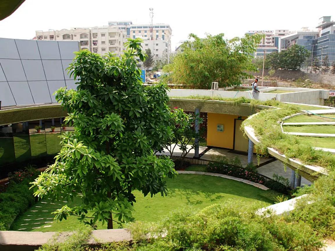A green roof on the CII-Sohrabji Godrej Green Business Centre Hyderabad, India, Asia’s first LEED platinum–rated building