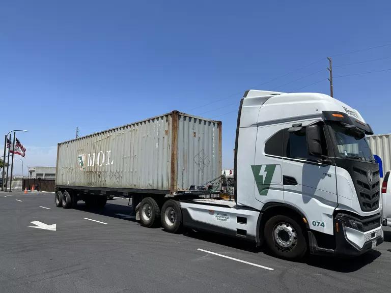 A WattEV electric truck at the Port of Long Beach, California