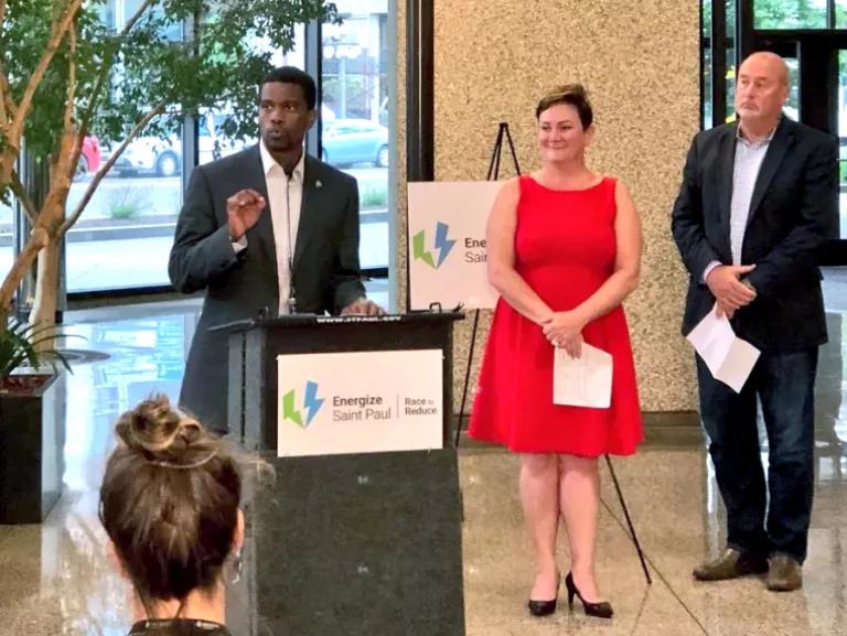 St. Paul Mayor Melvin Carter announces the launch of Energize Saint Paul and the Race to Reduce challenge program.