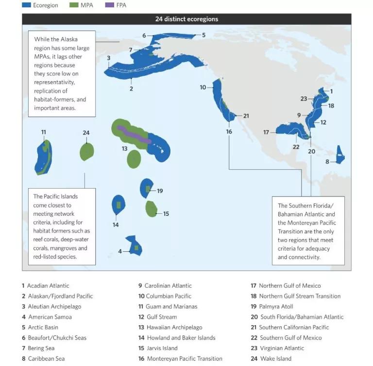 map of the 24 marine ecoregions in the U.S.