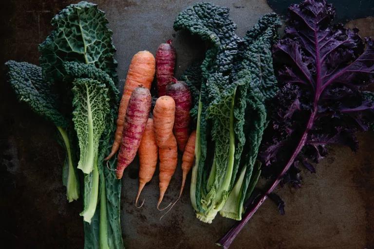Fresh vegetables laid out on a table.