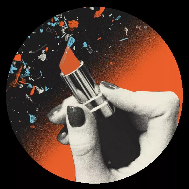 An illustration of a hand holding lipstick