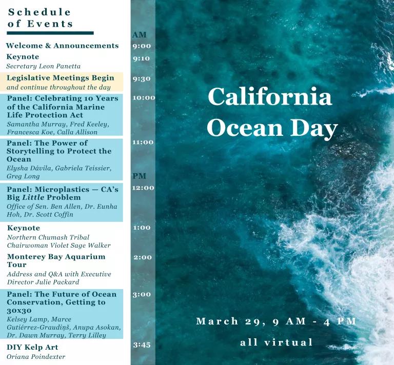 Schedule of events for 2022 California Ocean Day