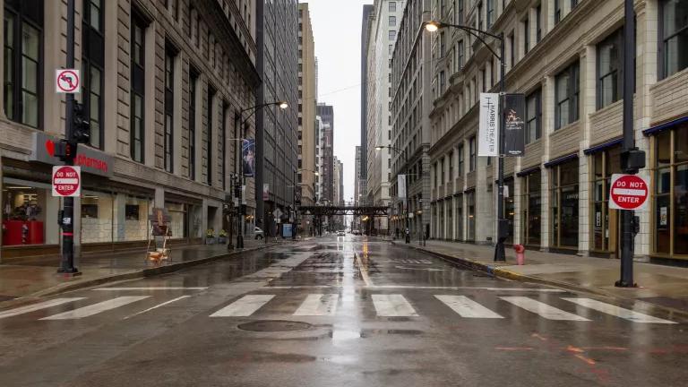 Photo of deserted downtown Chicago during COVID-19 pandemic