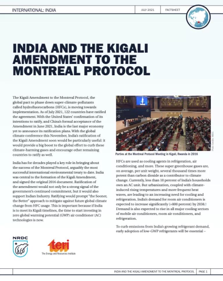 Image of NRDC Fact Sheet on Benefits of Ratifying the Kigali Amendment