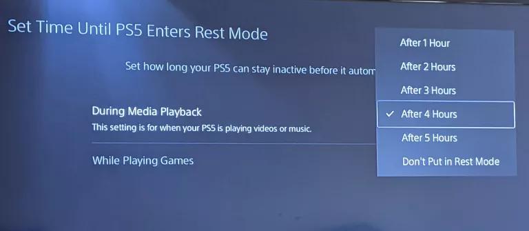 TV PS5 rest mode options