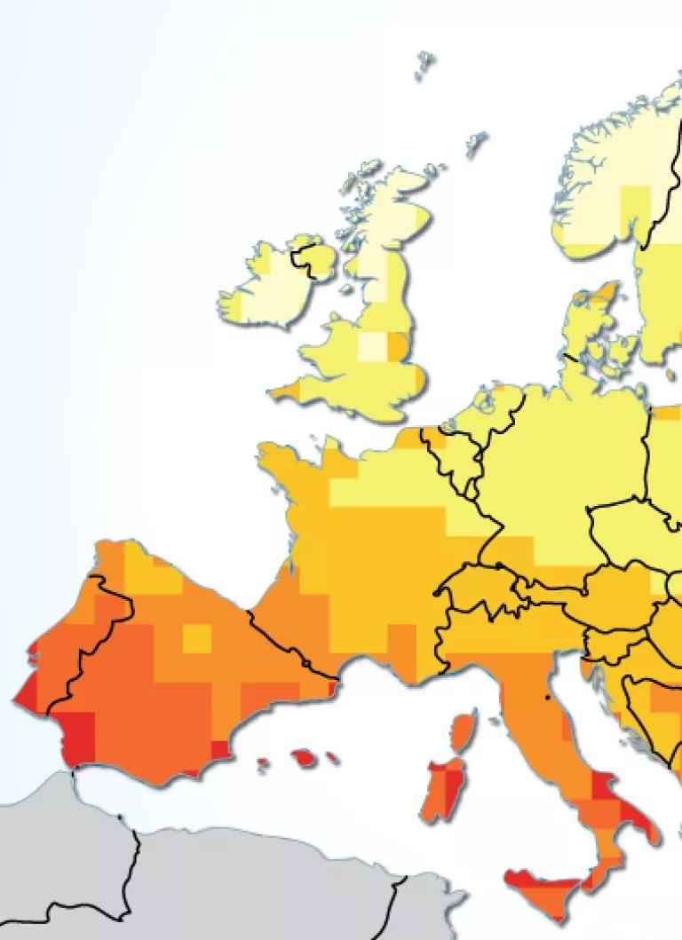 Western Europe annual average solar insolation