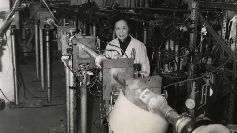 Dr. Chien-Shiung Wu working with experimental equipment at Columbia University on March 20, 1963.

Wu, a professor of Physics at Columbia, is considered one of the world's foremost experimental physicists. Her experiments, with the aid of associates Dr. Y.K. Lee and L.W. Mo, confirmed the theory of sub-atomic behavior known as "weak interaction”, one of nature's four basic kinds of physical interaction.