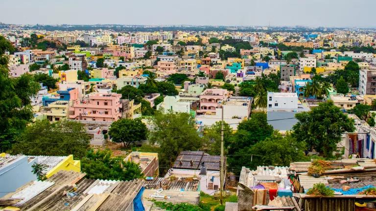 A colorful city skyline