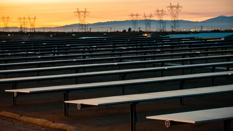 A solar panel array at a California Department of Water Resources pumping plant in Los Angeles County