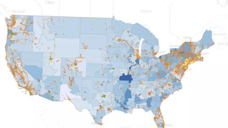 A map of the United States with states in different shades of blue