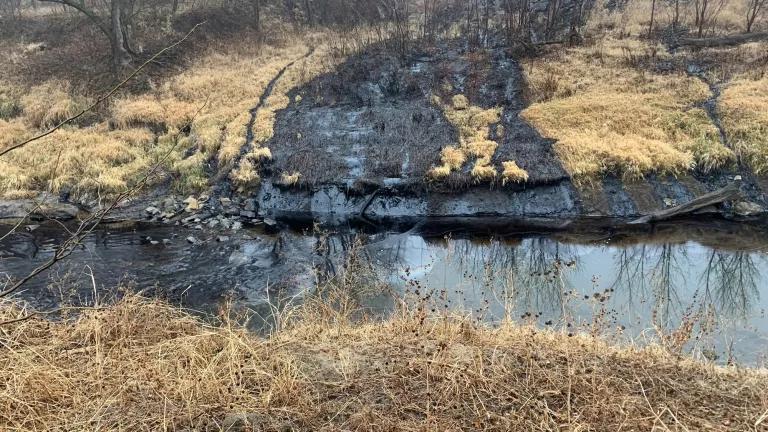 Crude oil spilling into Mill Creek after a pipeline rupture northeast of Washington, Kansas, in December 2022.

The TC Energy pipeline, part of the Keystone pipeline system, ruptured south of where it crosses Mill Creek on December 7, spilling an estimated 588,000 gallons.