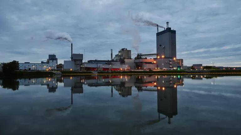 The Dryden paper mill and the Wabigoon River in Dryden, Northwestern Ontario, Canada, at dusk in June 2019.

The mill produces Northern Bleached Softwood Kraft pulp from trees cut from boreal forest nearby.