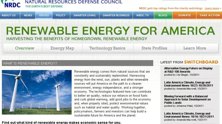 Screenshot of Renewables for America website