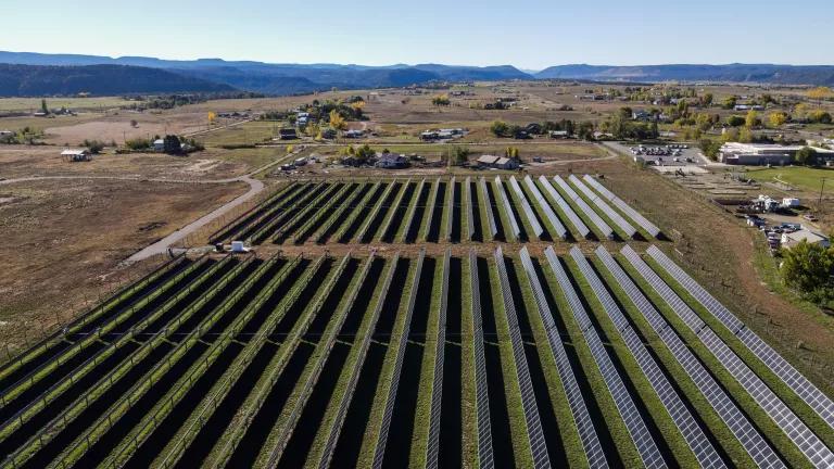 Photovoltaic solar panel arrays at Sunnyside Community Solar Project in La Plata County, Colorado.

The 9 acre, 1.7 MW solar field is owned and operated by La Plata Electric Association (LPEA) and generates an estimated 4,643,000 kWh per year, enough to power an estimated 600 homes.
