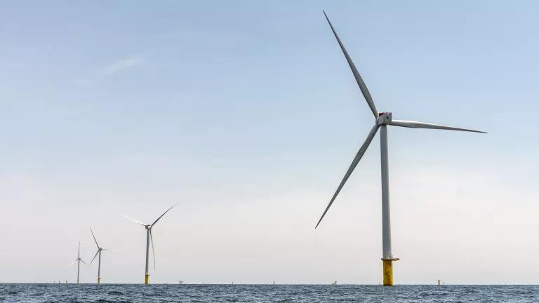 The Coastal Virginia Offshore Wind Farm located 27 miles off the coast of Virginia Beach, Virginia on June 30th, 2026. The Dominion Energy project is currently under construction and will be the largest offshore wind farm in the United States.