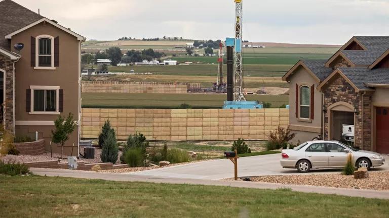Fracking rigs near new homes in Weld County, Colorado