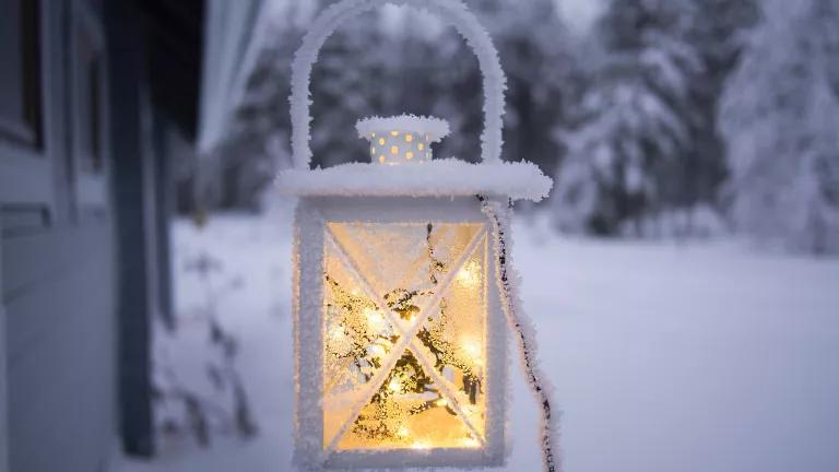 Lantern covered in ice