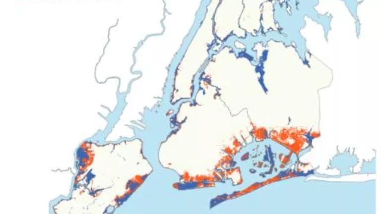 Areas inundated by Sandy (red) far surpassed the areas mapped as being vulnerable to flooding (blue)