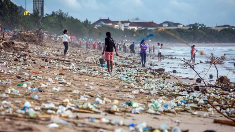 Beach pollution at Kuta beach, Bali
