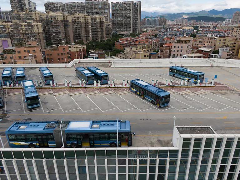 An electric bus charging station in China