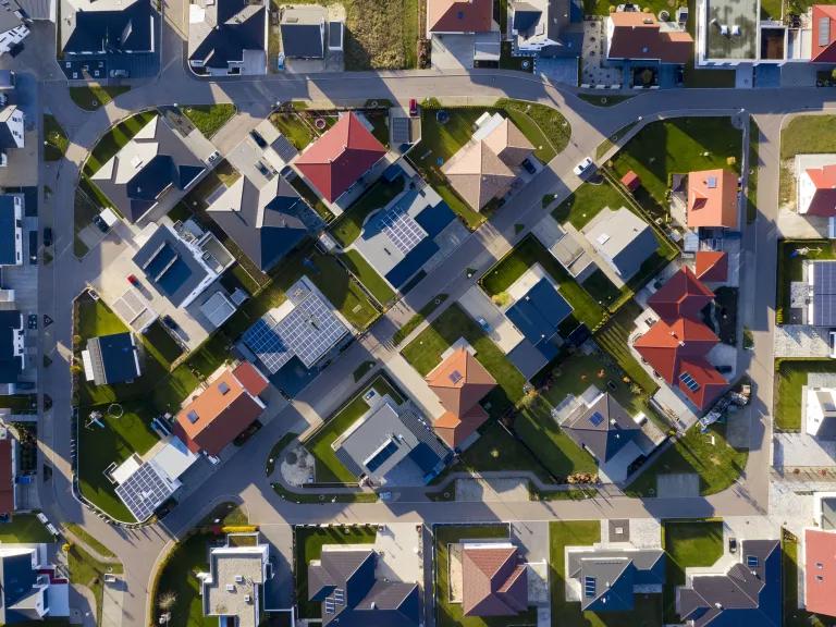 Aerial view of a housing development 