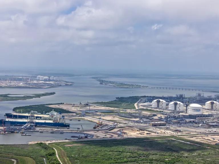 An aerial view of Cheniere Energy’s Sabine Pass liquefied natural gas (LNG) facility in Cameron Parish, Louisiana.