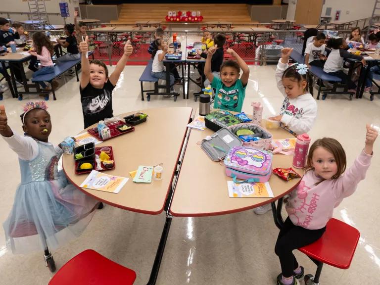 Students enjoy their lunch at Northwest Elementary School in Lebanon, Pennsylvania, on October 17, 2024. 

Beginning this school year (2024-2025), USDA instituted a policy change allowing schools to require foods to be locally grown, raised or caught when making purchases for their meal programs. 

The recently announced $500 million investment in Local Foods for Schools will encourage schools to leverage this new option to buy local.