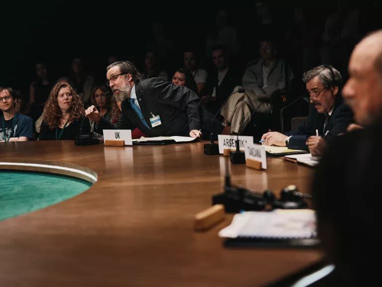 Ferdy Roberts in the role of British Deputy Prime Minister John Prescott in KYOTO at Lincoln Center Theater in Manhattan, New York.