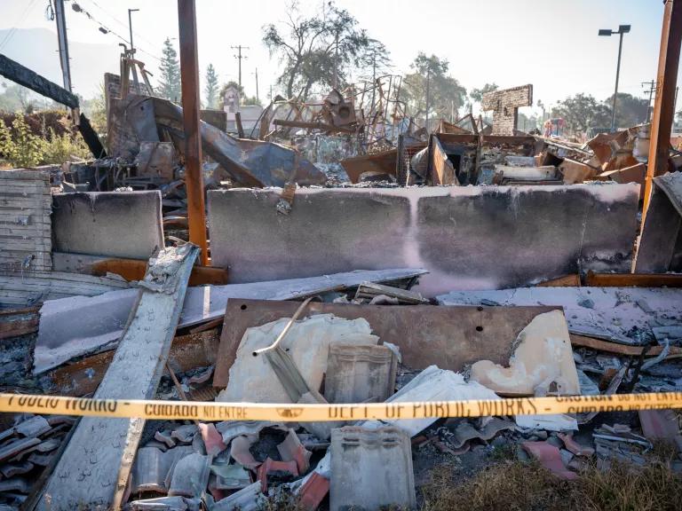 The remains of a building destroyed by the Eaton Fire in Altadena, Los Angeles County, California, on July 30, 2025, six months after the fire.

The Eaton Fire was the second most destructive wildfire in California history. On the evening of January 7, 2025, it spread to Altadena, killing 19 people and destroying more than 9,000 buildings. The fire was fully contained on January 31 after burning for 24 days.