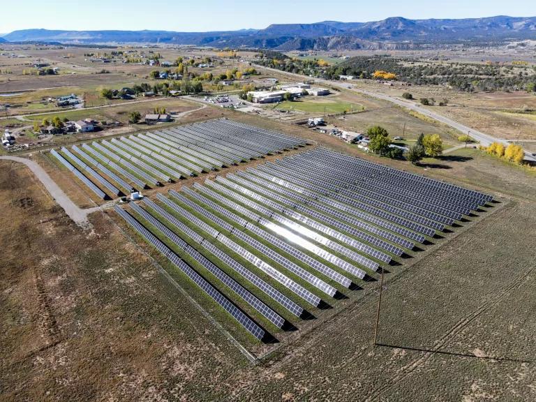 Photovoltaic solar panel arrays at Sunnyside Community Solar Project in La Plata County, Colorado.

The 9 acre, 1.7 MW solar field is owned and operated by La Plata Electric Association (LPEA) and generates an estimated 4,643,000 kWh per year, enough to power an estimated 600 homes.