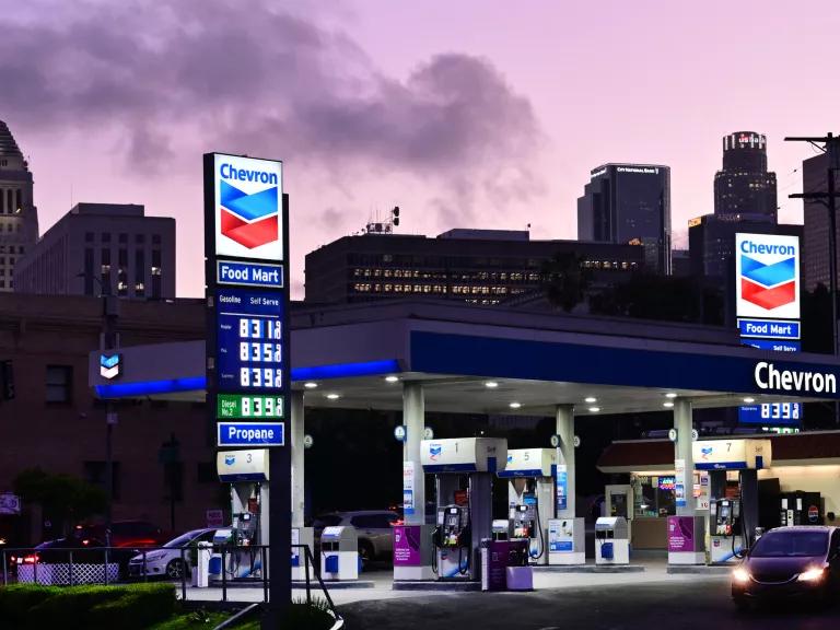 High gas prices are seen at a Chevron gas station in Los Angeles, California, on March 9, 2026.

The Iran war has sent oil prices soaring on March 9 after Tehran, under new leader Mojtaba Khamenei, fired a new barrage of missiles at its Gulf neighbors and signaled that the strategic Strait of Hormuz would likely remain shut.