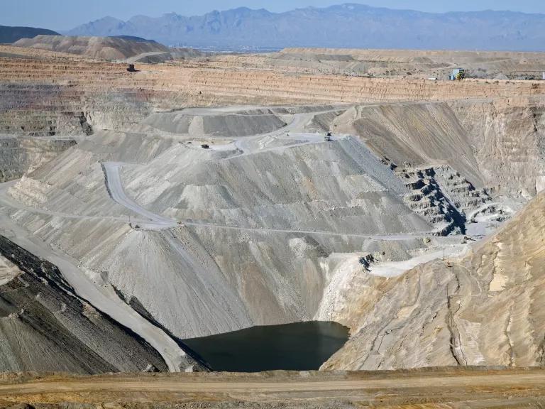 An open pit copper mine at the Asarco Mission Complex in Sahuarita, Arizona.