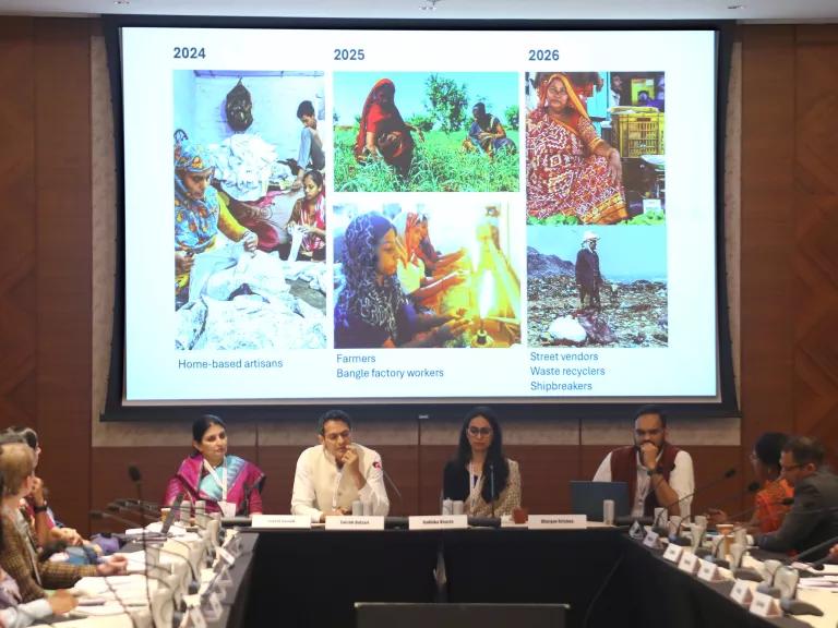 Dr. Satchit Balsari (center) speaking during a meeting at the Global Heat & Cooling Forum, held at Bharat Mandapam in New Delhi, India, from April 20-21, 2026.

People included, from left:
Sujata Saunik, Former Chief Secretary of Maharashtra
Dr. Radhika Khosla
Dr. Bhargav Krishna, Convenor, SFC, and Coordinator of the Environmental Governance and Policy vertical at the Sustainable Futures Collaborative