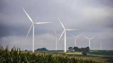 Wind turbines at MidAmerica Energy's Eclipse wind project in Iowa on August 14, 2017.