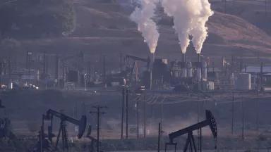 Oil pumpjacks and wells near Paso Robles, California.