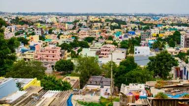 A colorful city skyline