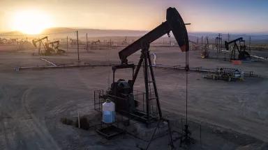Pumpjacks at an oil field in the Central Valley, California.