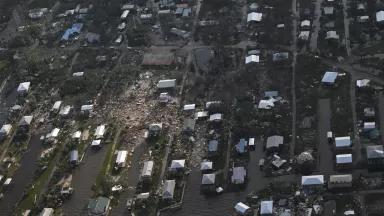 Damaged and destroyed homes in Big Bend on September 27, 2024, after Hurricane Helene passed through Florida.