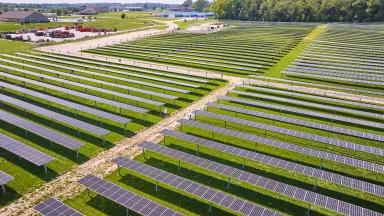 Photovoltaic solar arrays on an Indiana farm.